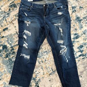 Torrid Dark Blue Distressed Boyfriend Jean Crop Pants